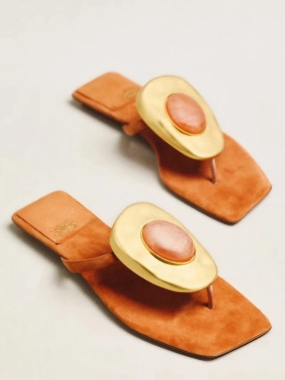 Jeffrey Campbell Orange Suede Slide Sandals with Gold Accent